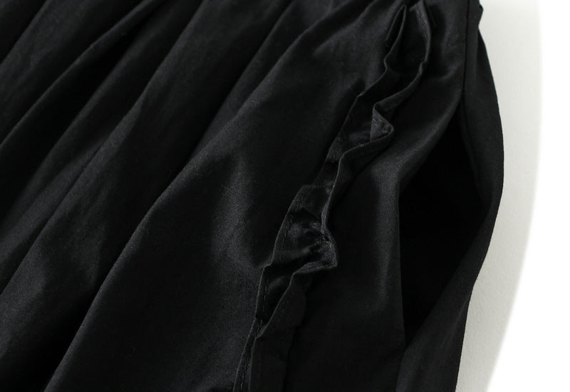 Midnight Ruffle A-Line Skirt With Pocket - 2506_BLACK