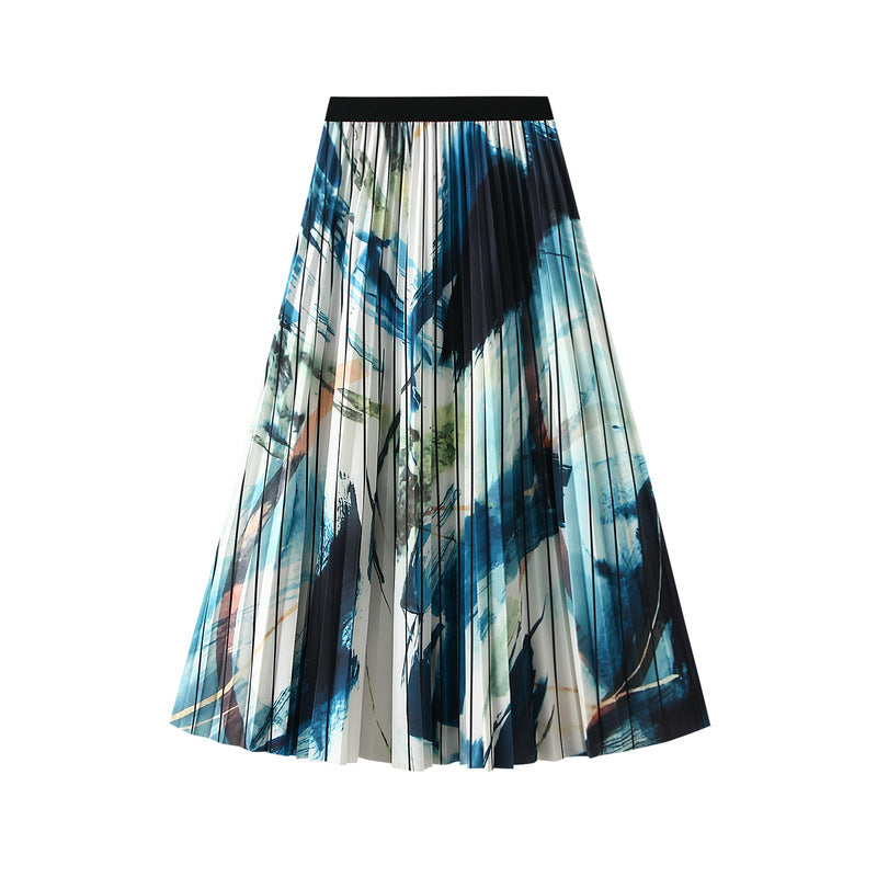 Abstract Print Pleated Skirt