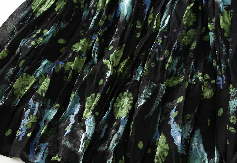 Midnight Lily Pleated Skirt- 9908_GREEN