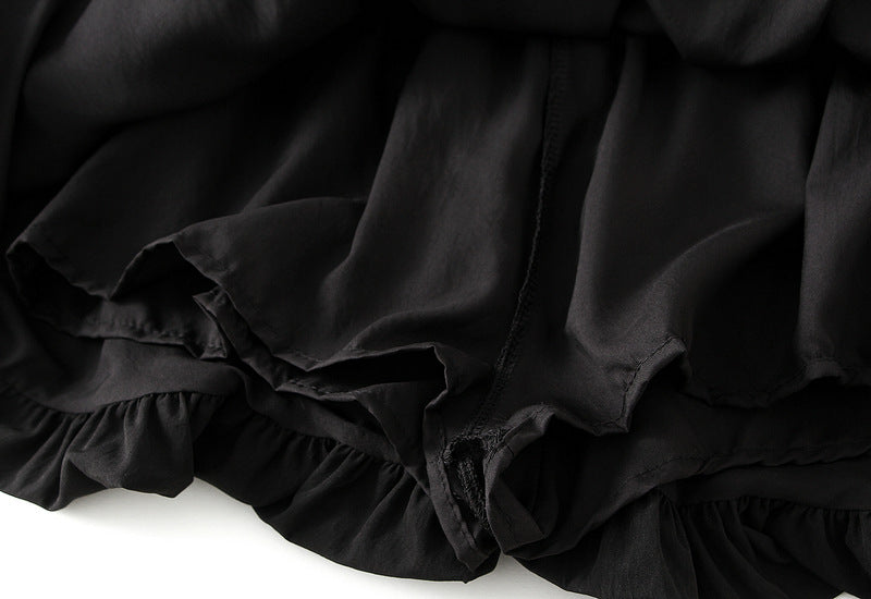 Black Puff Mini Skirt with Bow Details