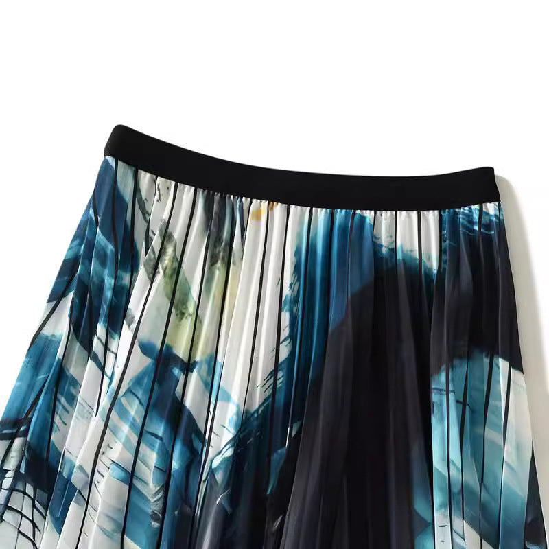 Abstract Print Pleated Skirt