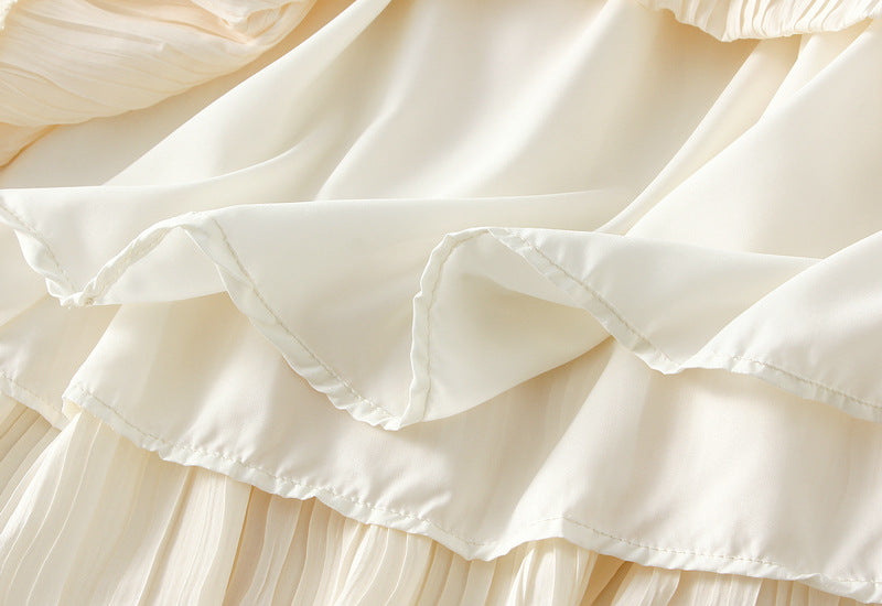 Vintage Lace Tiered Pleated Skirt  - 9106_APRICOT