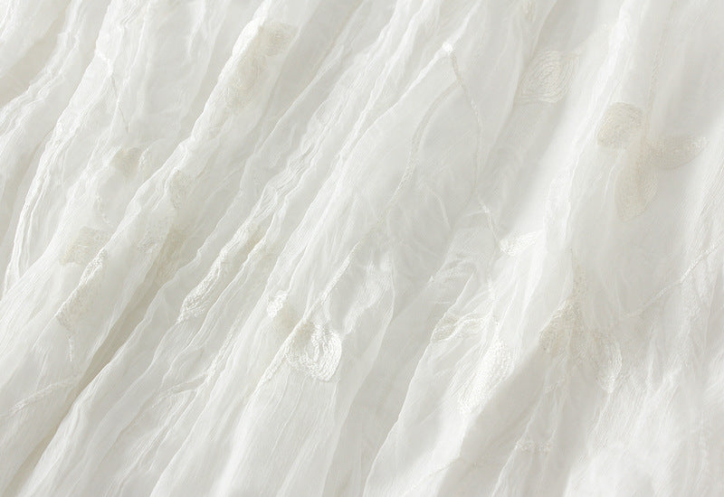 Crushed Embroidered Fabric Skirt - 2571_WHITE