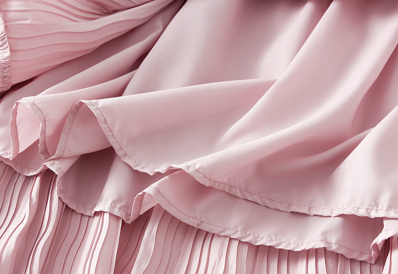 Blush Lace Tiered Pleated Skirt - 9106_PINK