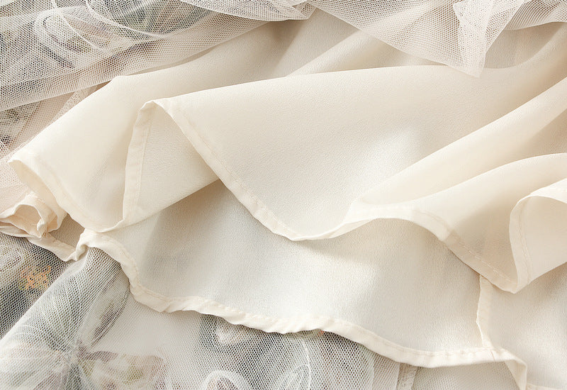 Floral Embroidered Mesh Maxi Skirt