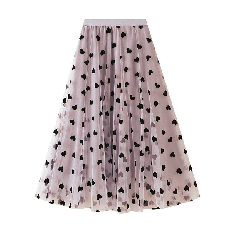 Multilayer Mesh Heart Skirt With Satin Lining - 1200_PINK