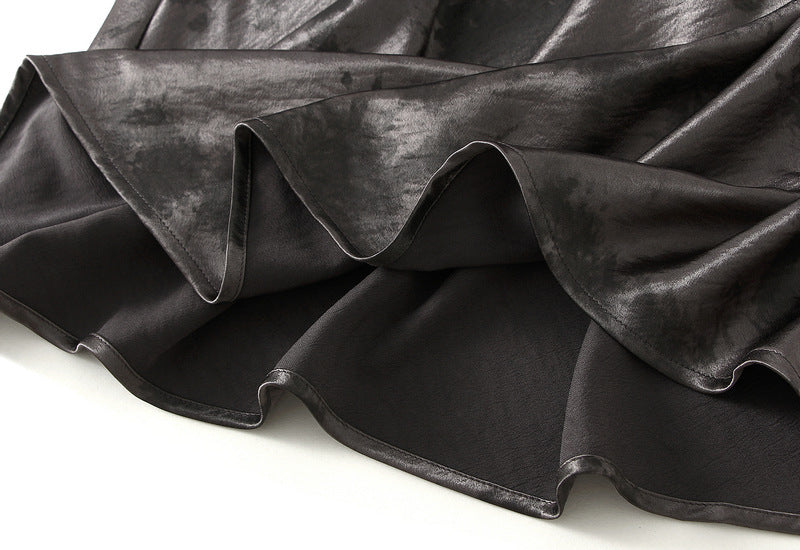 Charcoal Satin Print Midi Skirt