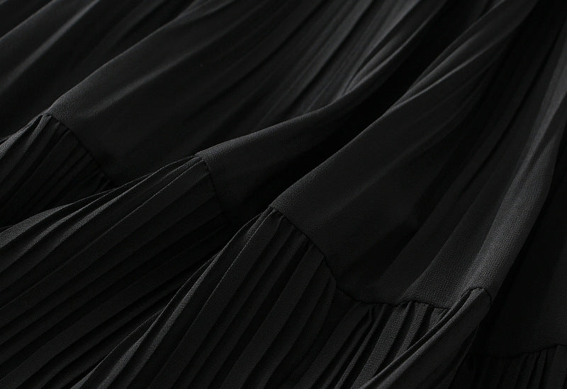 Onyx Tiered Pleated Midi Skirt - 9188_BLACK