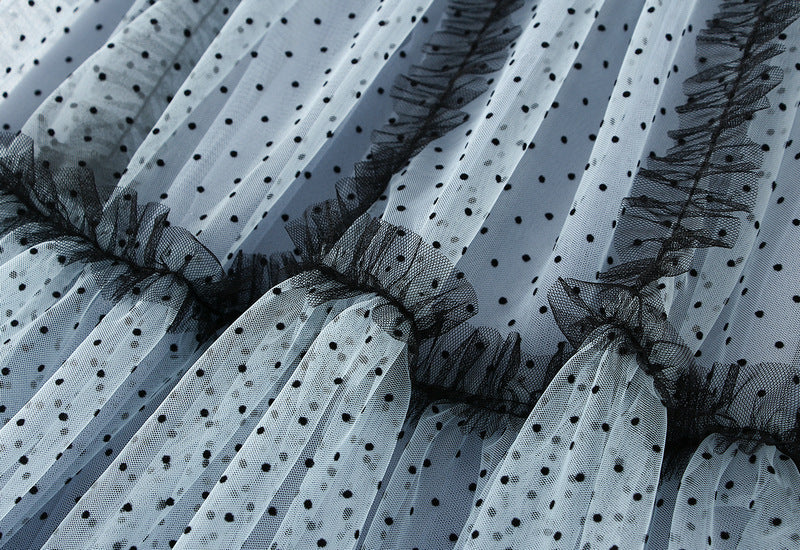 Blue Polka Dot Tulle Maxi Skirt