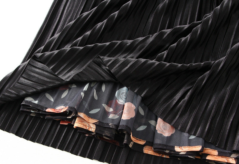 Reversible Midnight Garden Pleated Mesh Skirt - 8331_BLACK