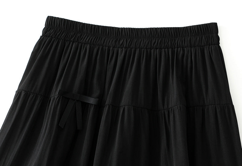 Black Tiered Maxi Skirt with Bow Details