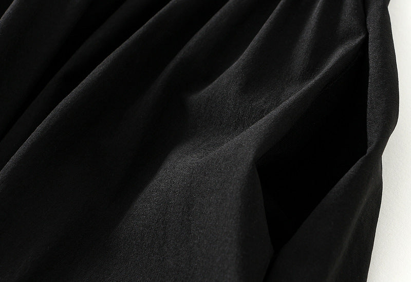 Black Draped Balloon Midi Skirt With Pocket