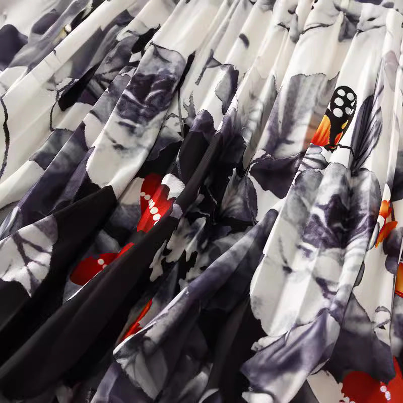 Butterfly Print Pleated Midi Skirt