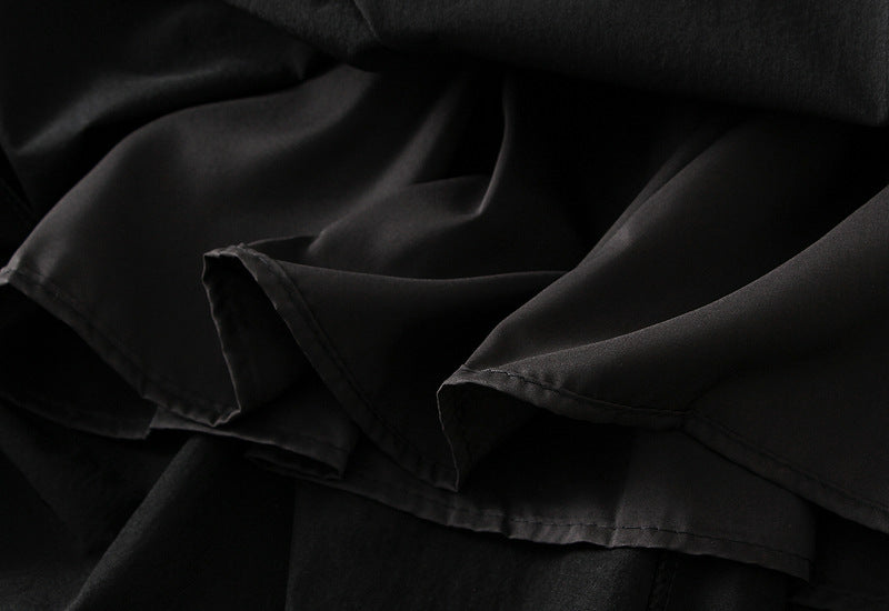 Black Draped Balloon Midi Skirt With Pocket