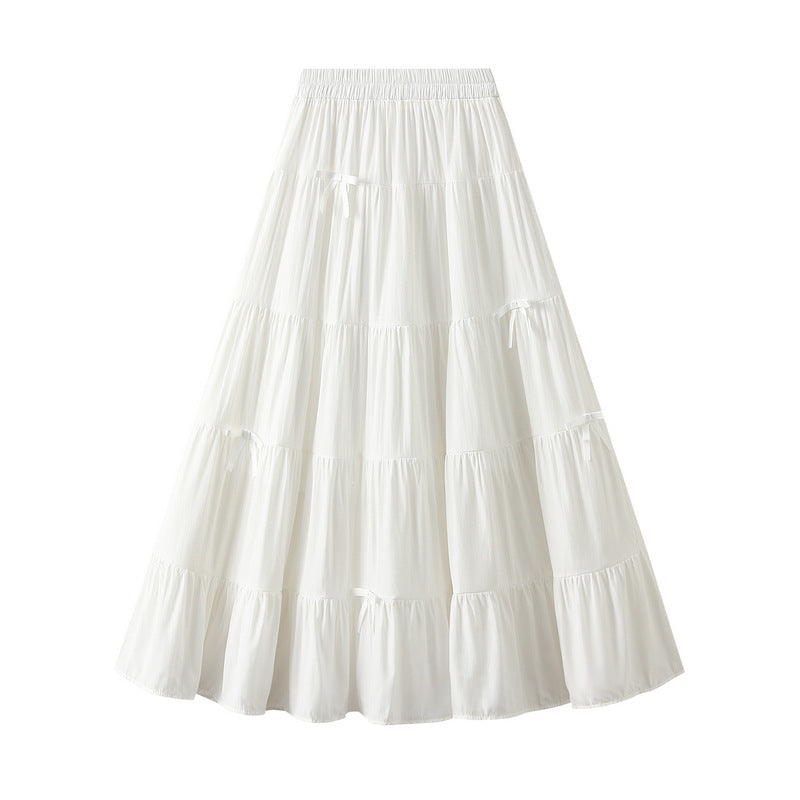 White Tiered Maxi Skirt with Bow Details