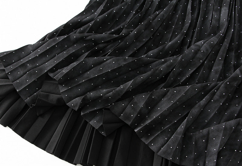 Sparkling Pleated Velvet Maxi Skirt