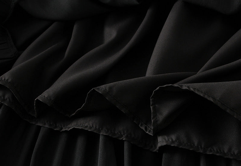 Black Tiered Maxi Skirt with Bow Details