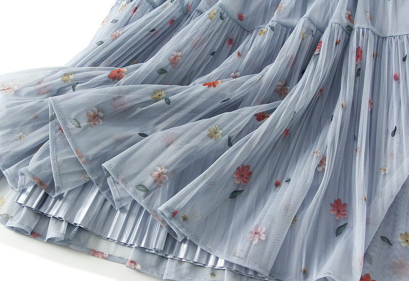 Reversible Bluebell Bloom Tiered Midi Skirt - 8935_BLUE