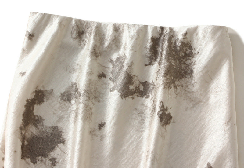 Abstract Print Satin Midi Skirt