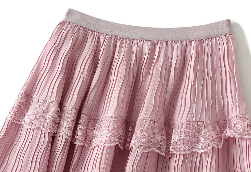 Blush Lace Tiered Pleated Skirt - 9106_PINK