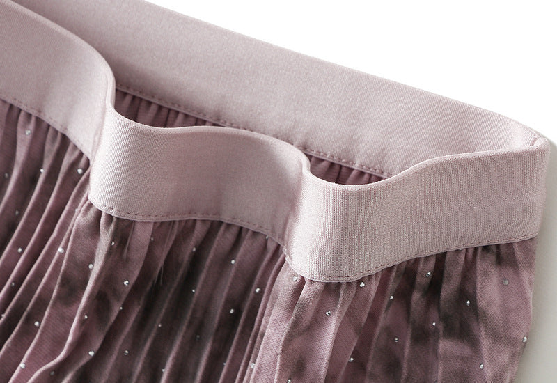 Blush Marble Pleated Maxi Skirt