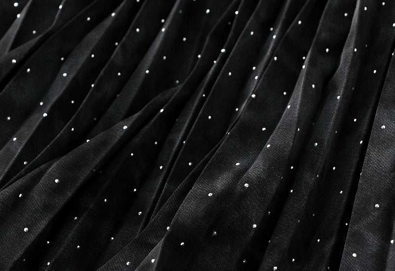 Sparkling Pleated Velvet Maxi Skirt