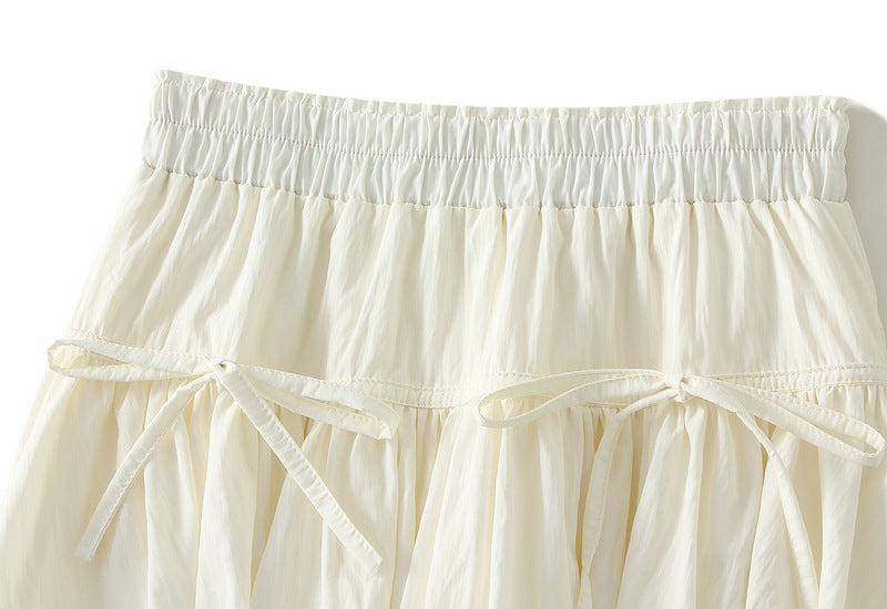 Ivory Puff Mini Skirt with Bow Details