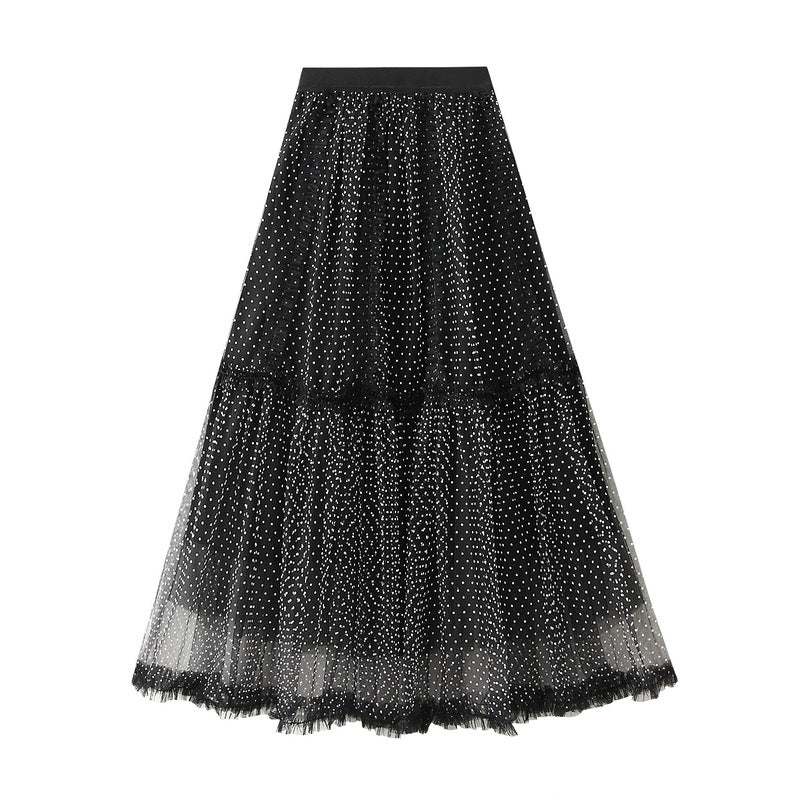 Black Polka Dot Tulle Maxi Skirt