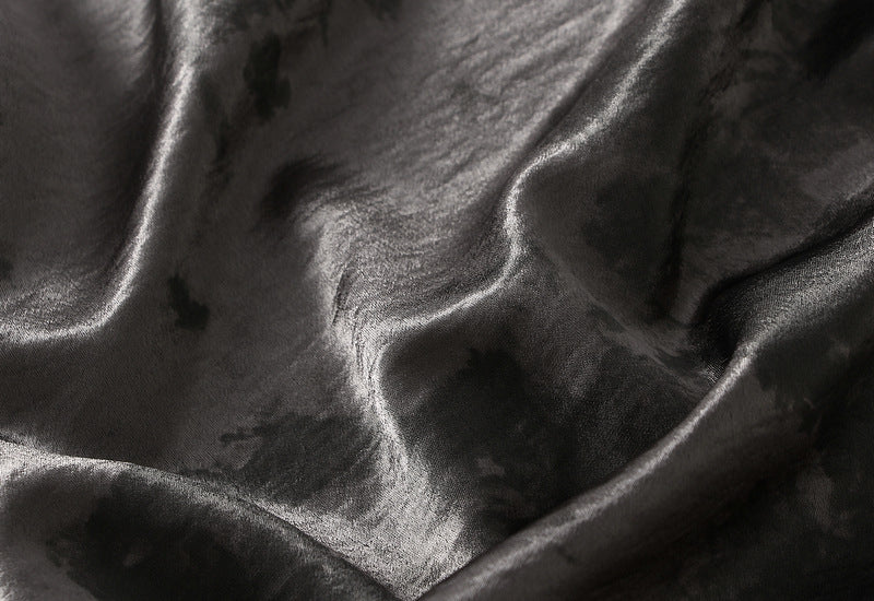 Charcoal Satin Print Midi Skirt