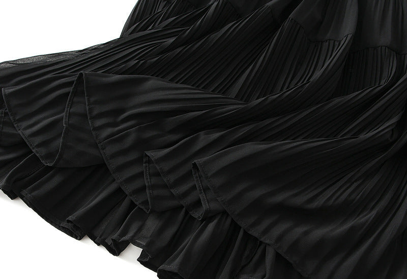 Onyx Tiered Pleated Midi Skirt - 9188_BLACK