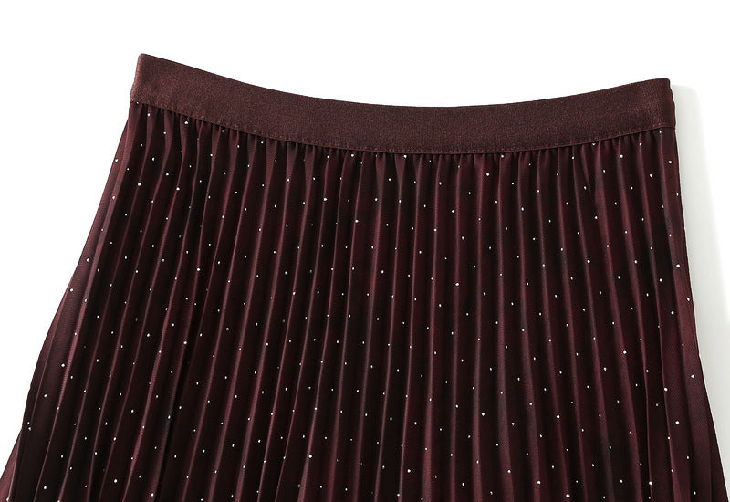 Burgundy Sparkle Pleated Maxi Skirt