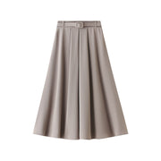 Khaki Pleated A-Line Midi Skirt with Belt – MERZI Premium Skirts