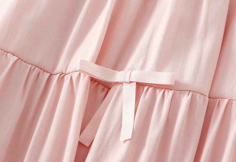 Pink Tiered Maxi Skirt with Bow Details