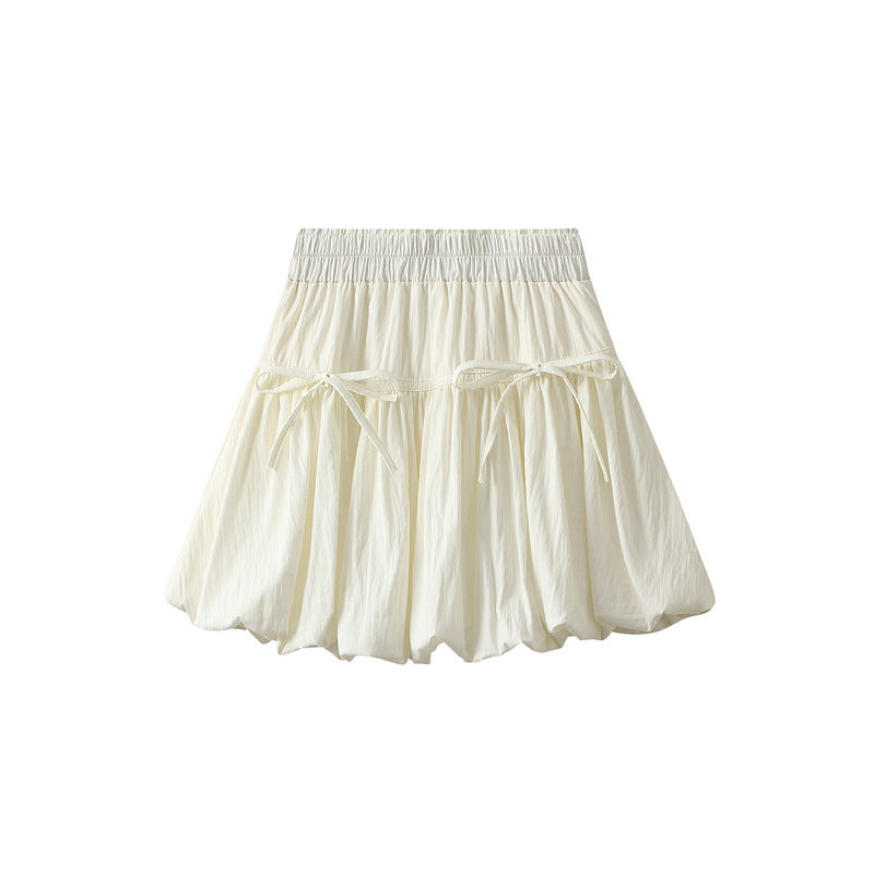 Ivory Puff Mini Skirt with Bow Details