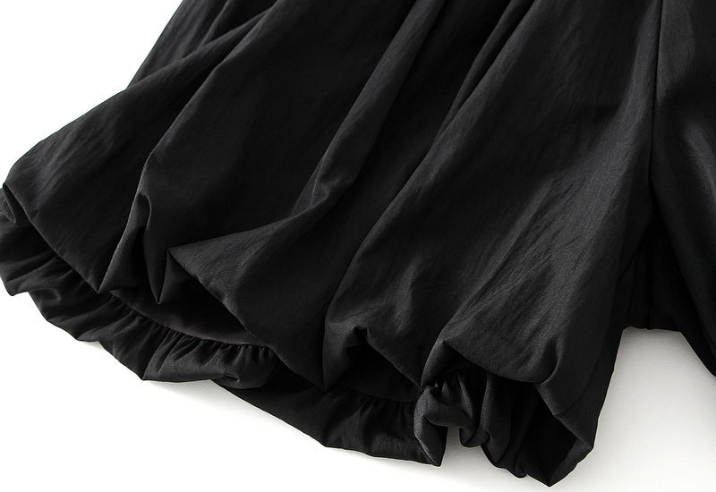 Black Balloon Hem Shorts With Pocket