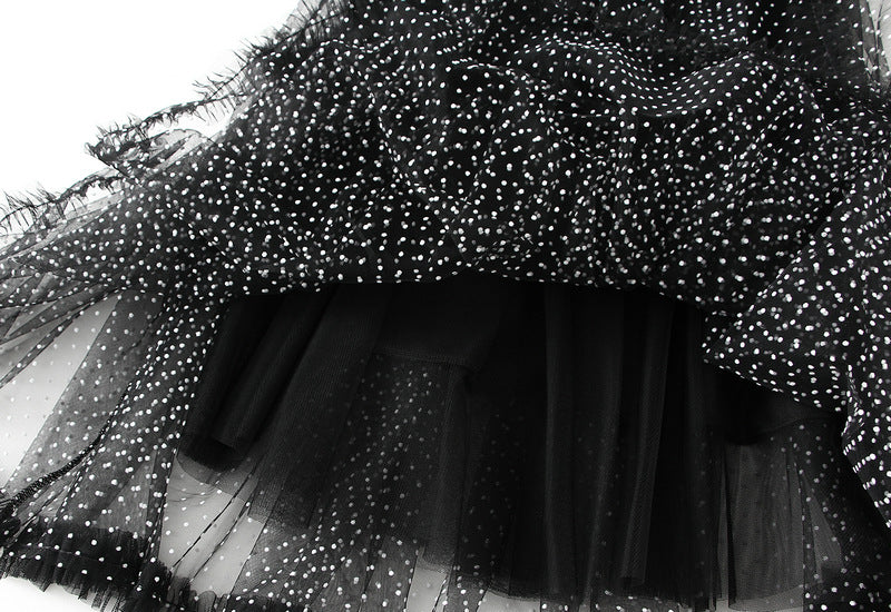 Black Polka Dot Tulle Maxi Skirt