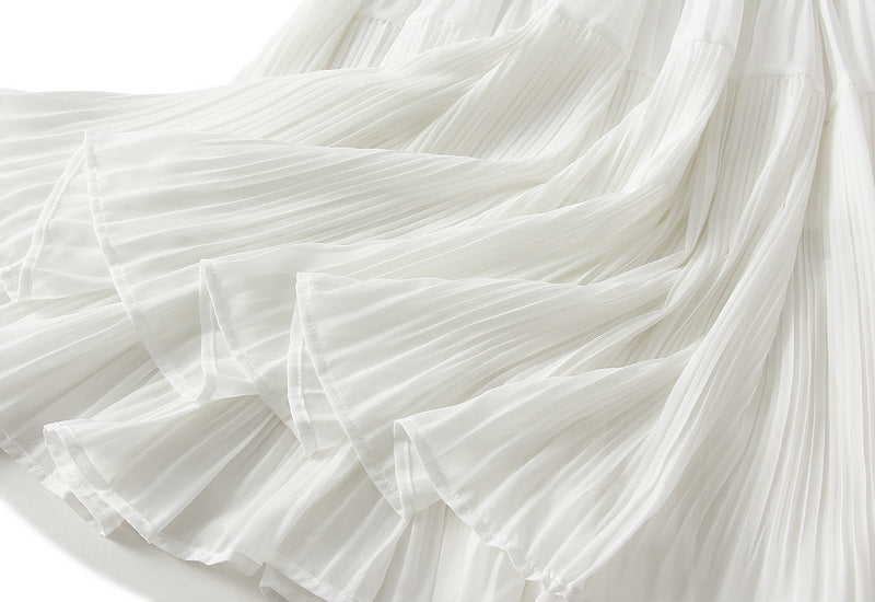 Ivory Breeze Tiered Pleated Skirt - 9188_WHITE