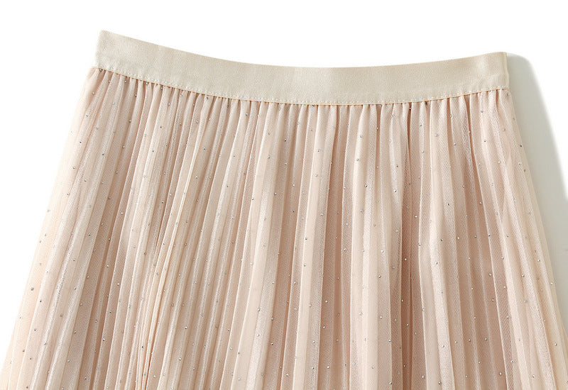 Elegant Pleated Maxi Skirt – Champagne Beige