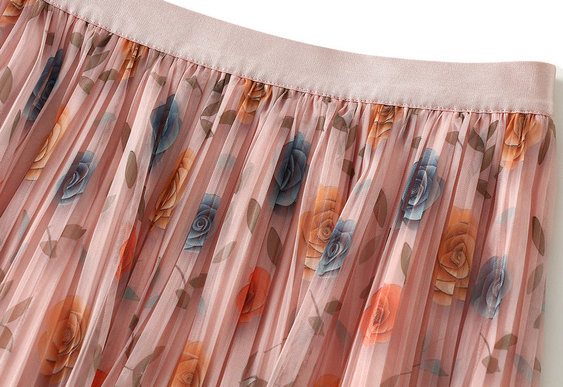 Reversible Rosewood Garden Pleated Skirt - 8331_PINK