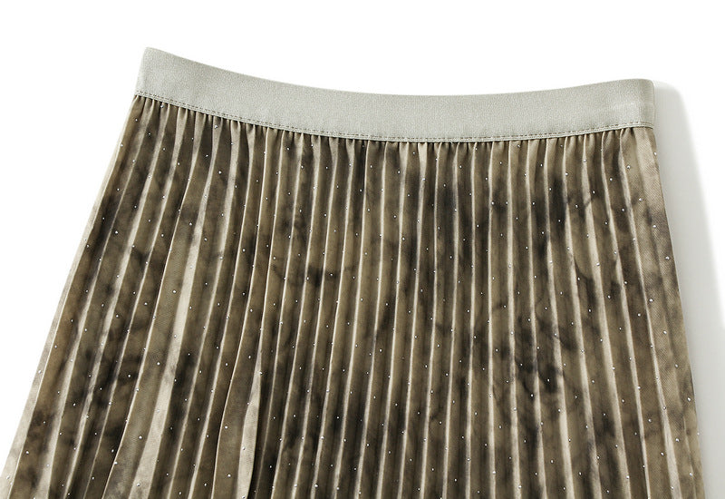 Marble Velvet Pleated Maxi Skirt