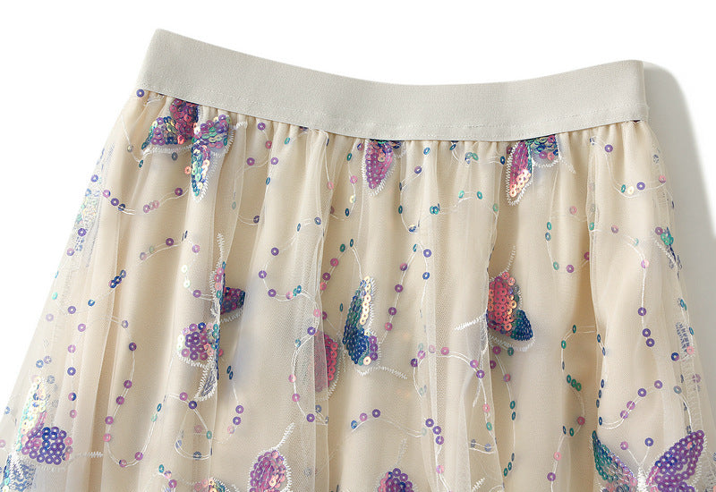 Butterfly Embroidered Tulle Maxi Skirt