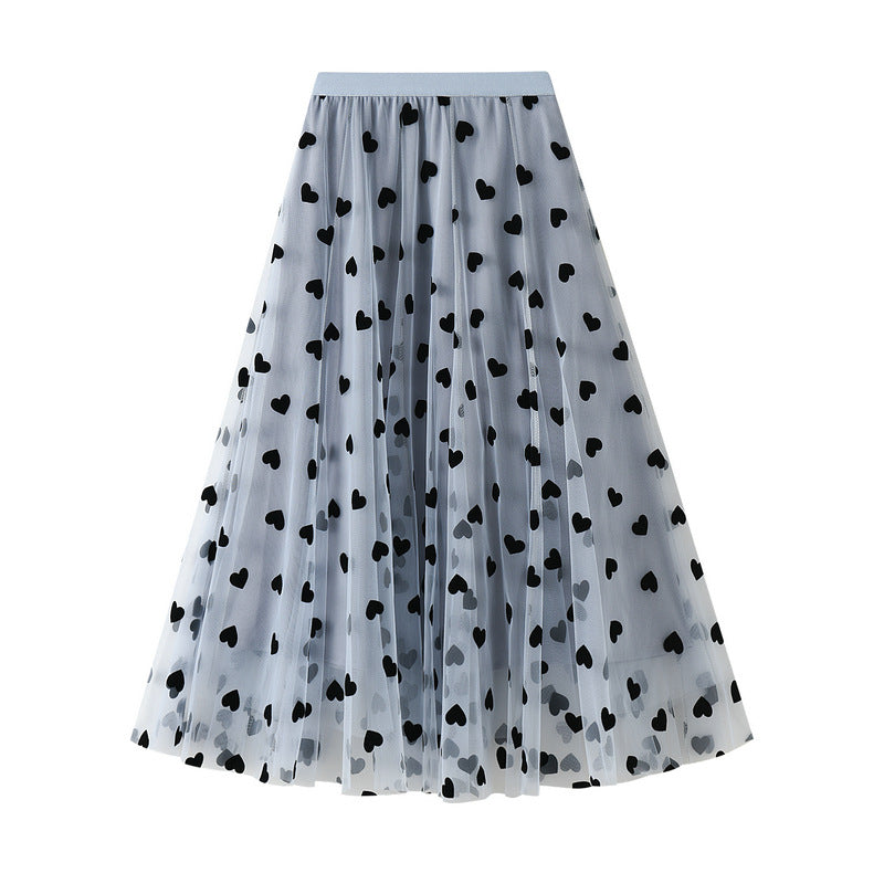 Multilayer Mesh Heart Skirt With Satin Lining - 1200_BLUE