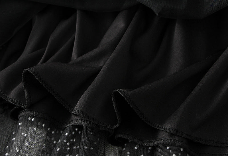 Black Polka Dot Tulle Maxi Skirt