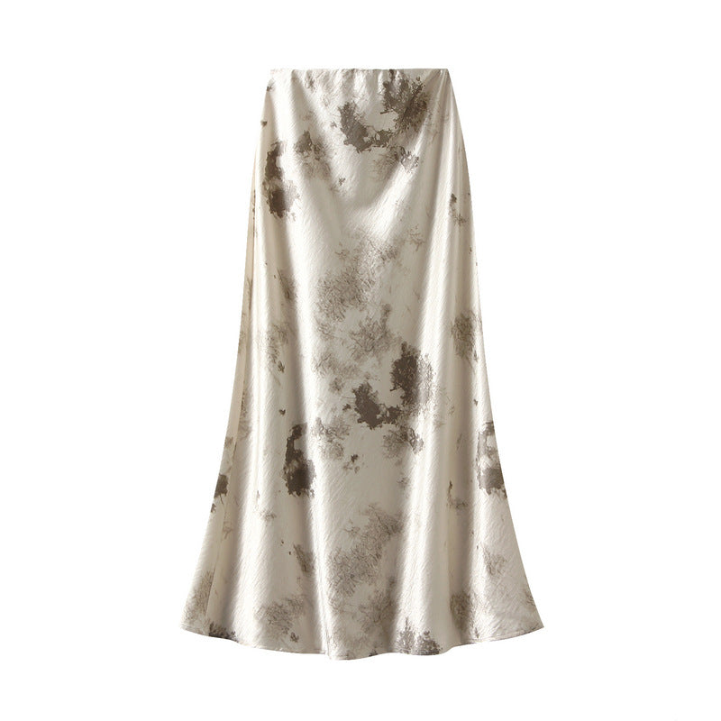 Abstract Print Satin Midi Skirt