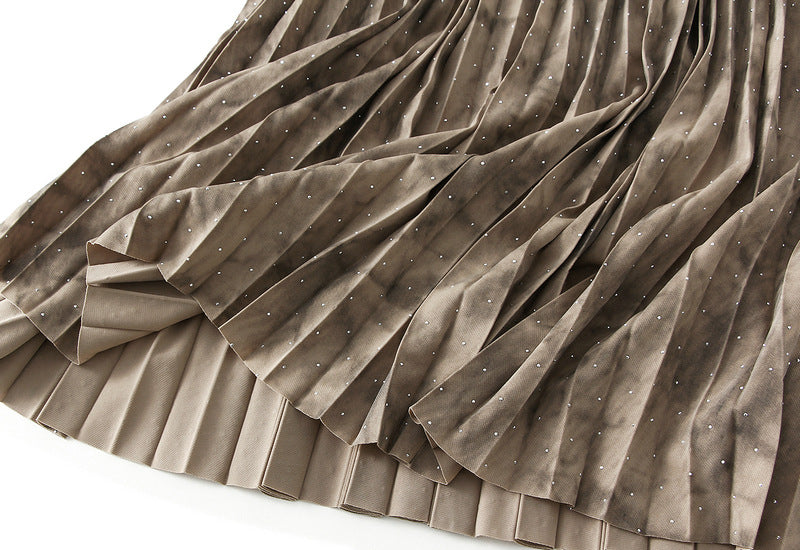 Shimmering Marble Pleated Maxi Skirt