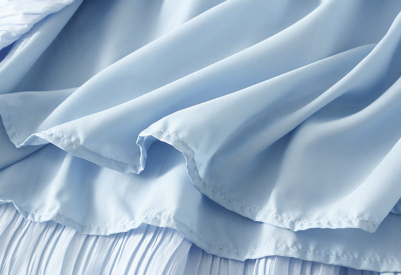 Sky Lace Tiered Pleated Skirt - 9106_BLUE