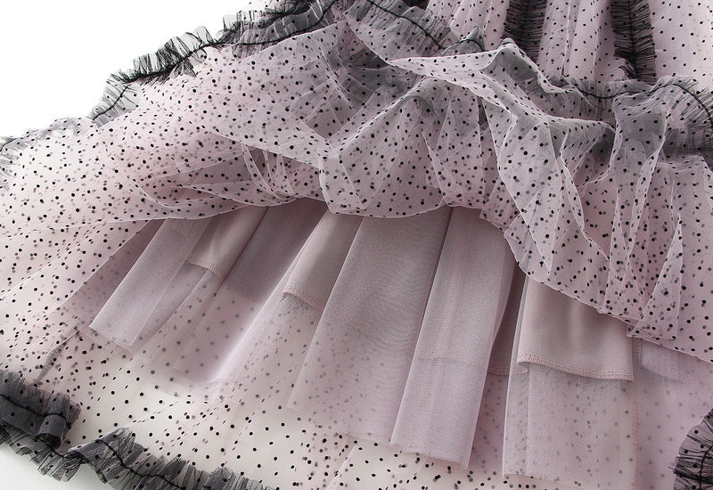 Pink Polka Dot Tulle Maxi Skirt