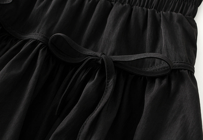 Black Puff Mini Skirt with Bow Details