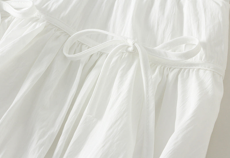 White Puff Mini Skirt with Bow Details