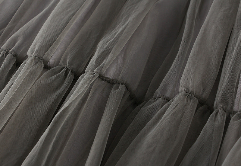 Smoky Veil Tulle Midi Skirt - 0826_GREY